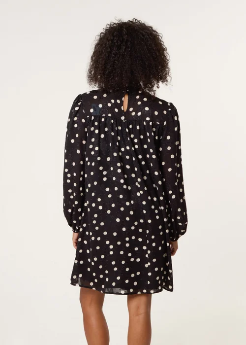 Blue Vanilla Black Polka Dot Tie Neck Smock Dress - 14 Image 4