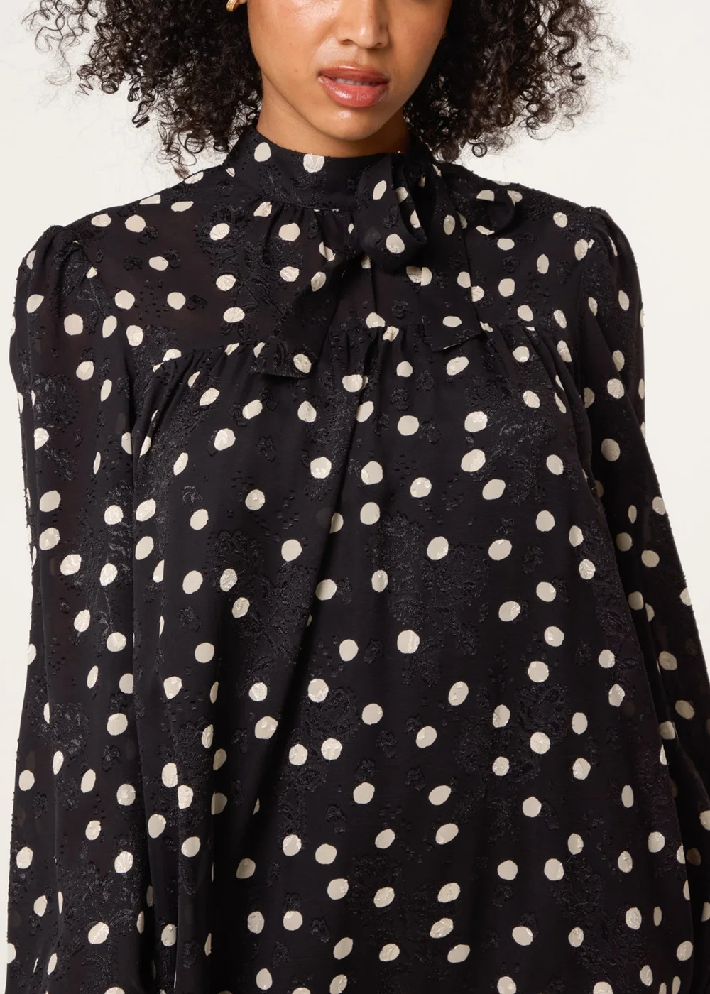 Blue Vanilla Black Polka Dot Tie Neck Smock Dress - 14 Image 3