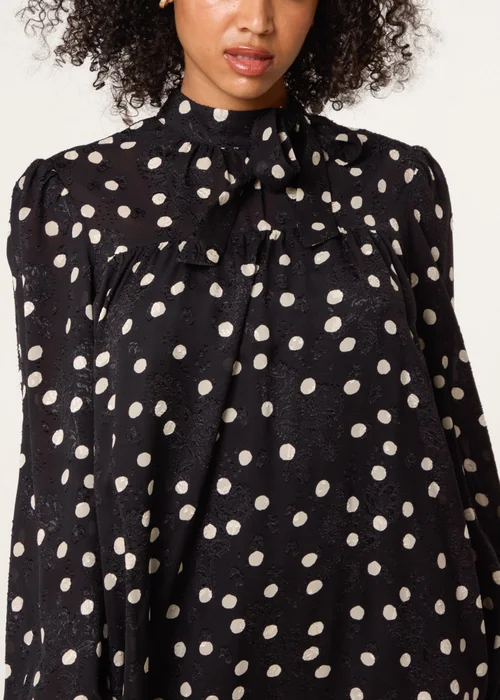 Blue Vanilla Black Polka Dot Tie Neck Smock Dress - 14 Image 3