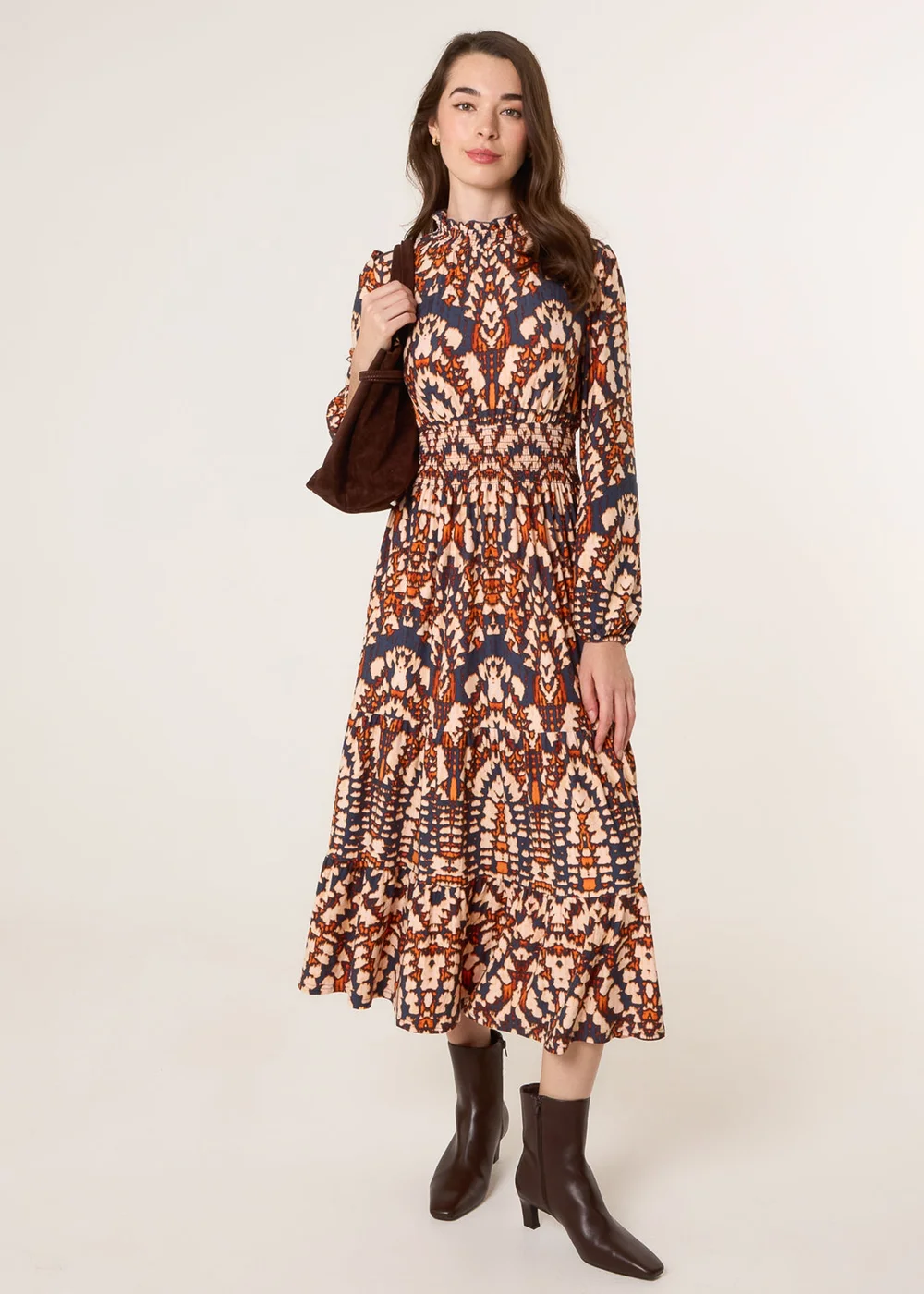 Blue Vanilla Multi Frilled Shirred High Neck Shirred Waist Dress - M/L | Matalan Blue Vanilla Multi Frilled Shirred High Neck Shirred Waist Dress - M/L | Matalan