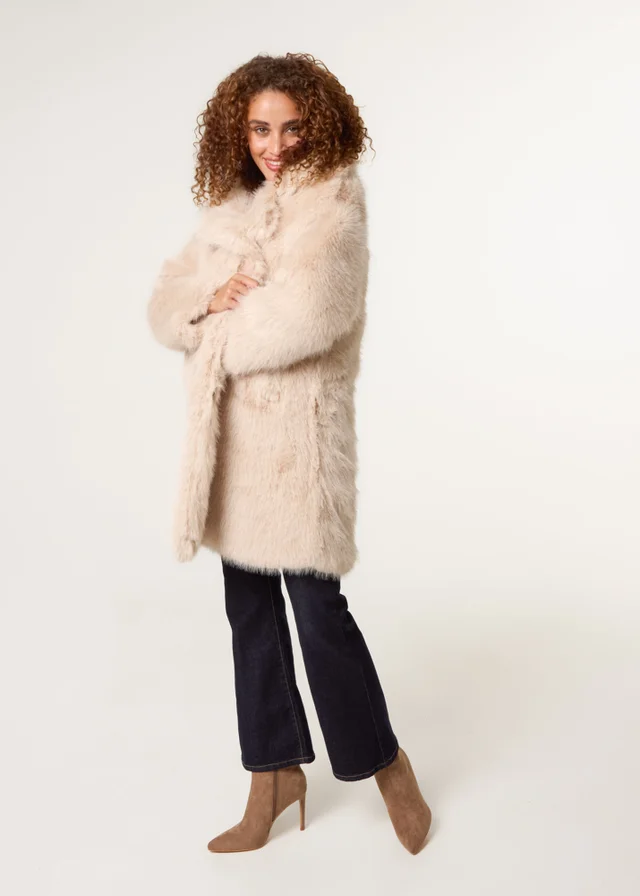 Blue Vanilla Stone Faux Fur Long Coat