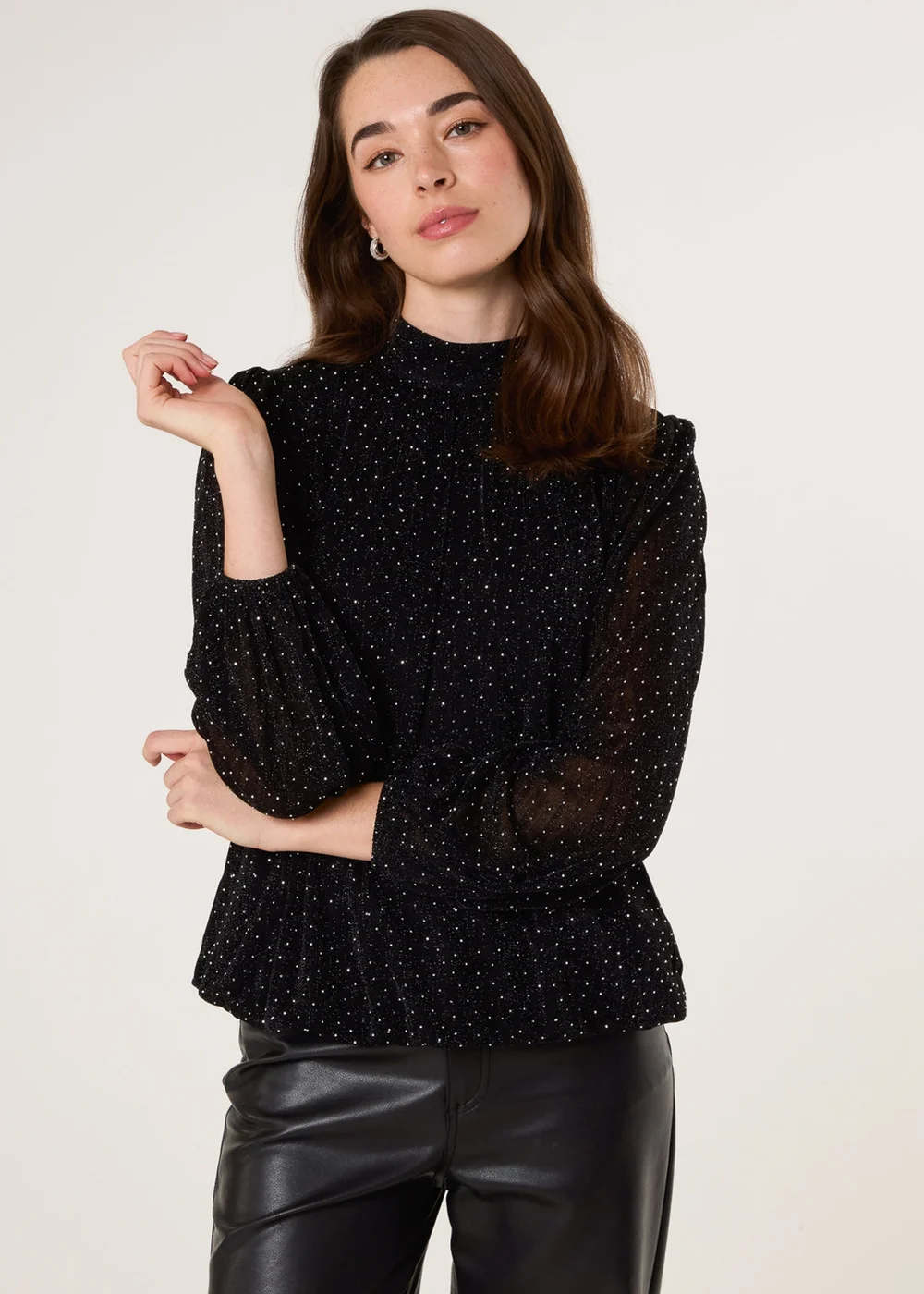 Blue Vanilla Black Rhinestone Shoulder Pad Puffball Blouse - S Image 1