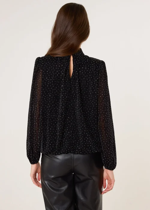 Blue Vanilla Black Rhinestone Shoulder Pad Puffball Blouse - S Image 4