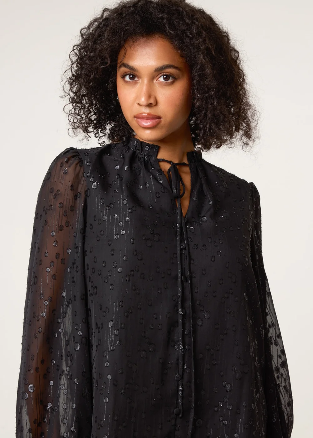 Blue Vanilla Black Jacquard Button And Tie Front Blouse - 10 Image 3
