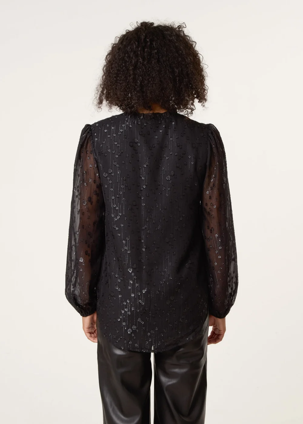 Blue Vanilla Black Jacquard Button And Tie Front Blouse - 10 Image 4