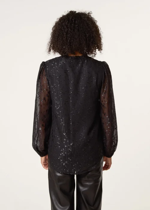 Blue Vanilla Black Jacquard Button And Tie Front Blouse - 10 Image 4