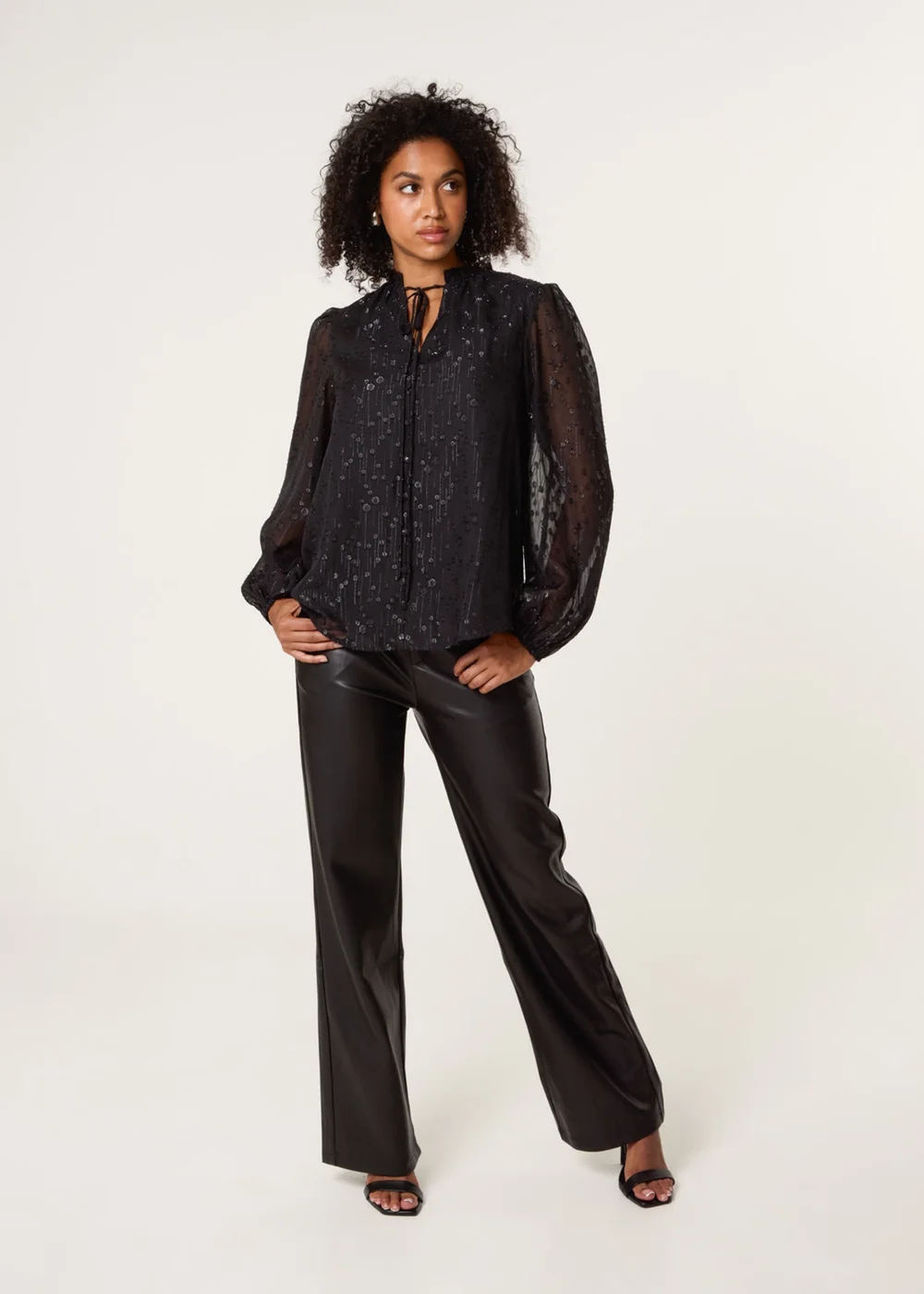 Blue Vanilla Black Jacquard Button And Tie Front Blouse - 10 Image 2