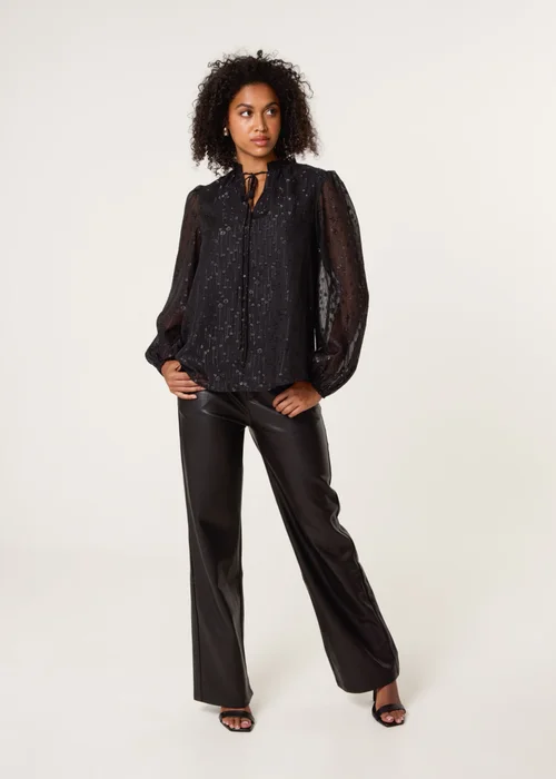 Blue Vanilla Black Jacquard Button And Tie Front Blouse - 10 Image 2