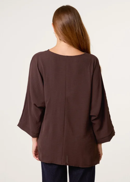 Blue Vanilla Brown Detail Side Gathered Blouse - S/M Image 4