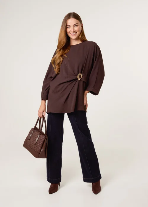 Blue Vanilla Brown Detail Side Gathered Blouse - S/M Image 2