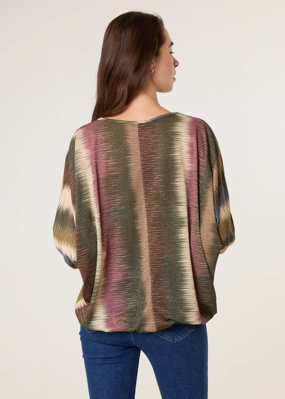 Blue Vanilla Khaki Printed Round Neck Long Sleeve Top - One Size Image 4