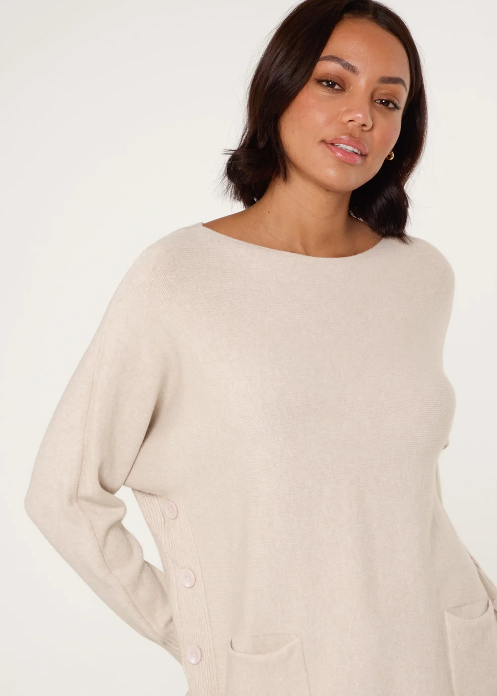Blue Vanilla Beige Pocket Slash Scoop Neck Jumper - One Size Image 4