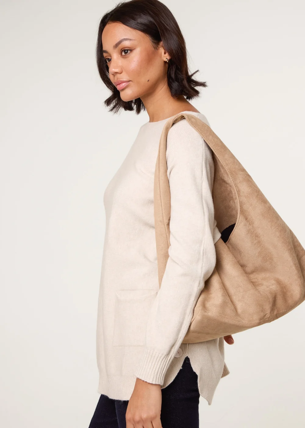 Blue Vanilla Beige Pocket Slash Scoop Neck Jumper - One Size Image 1