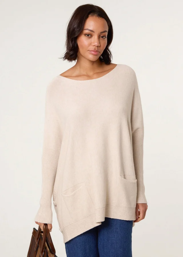 Blue Vanilla Stone Boxy Jumper With Buttons