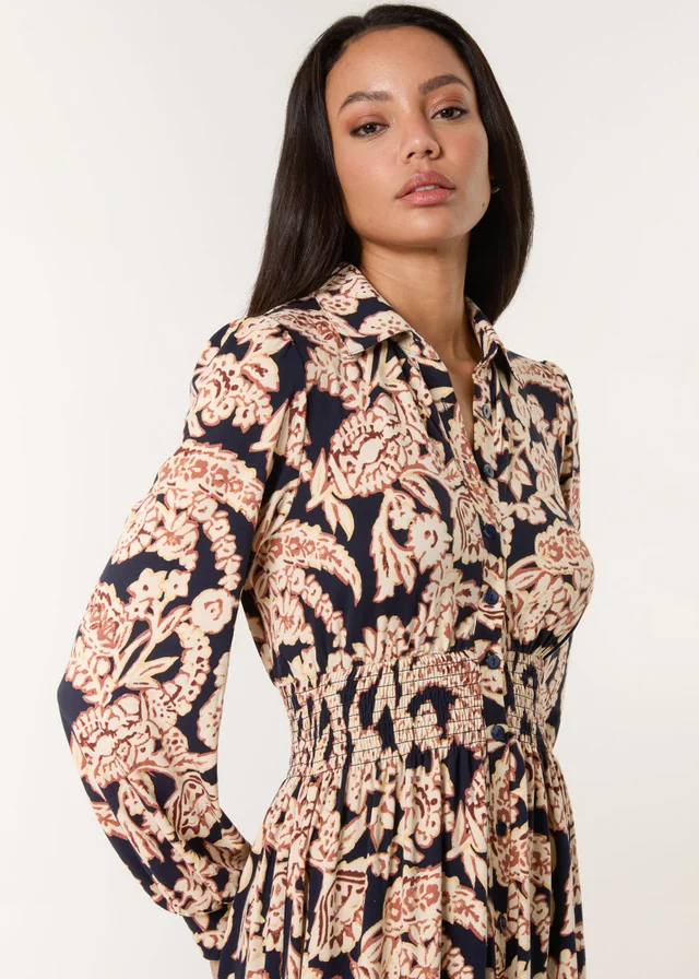 Blue Vanilla Navy Border Print Shirt Dress
