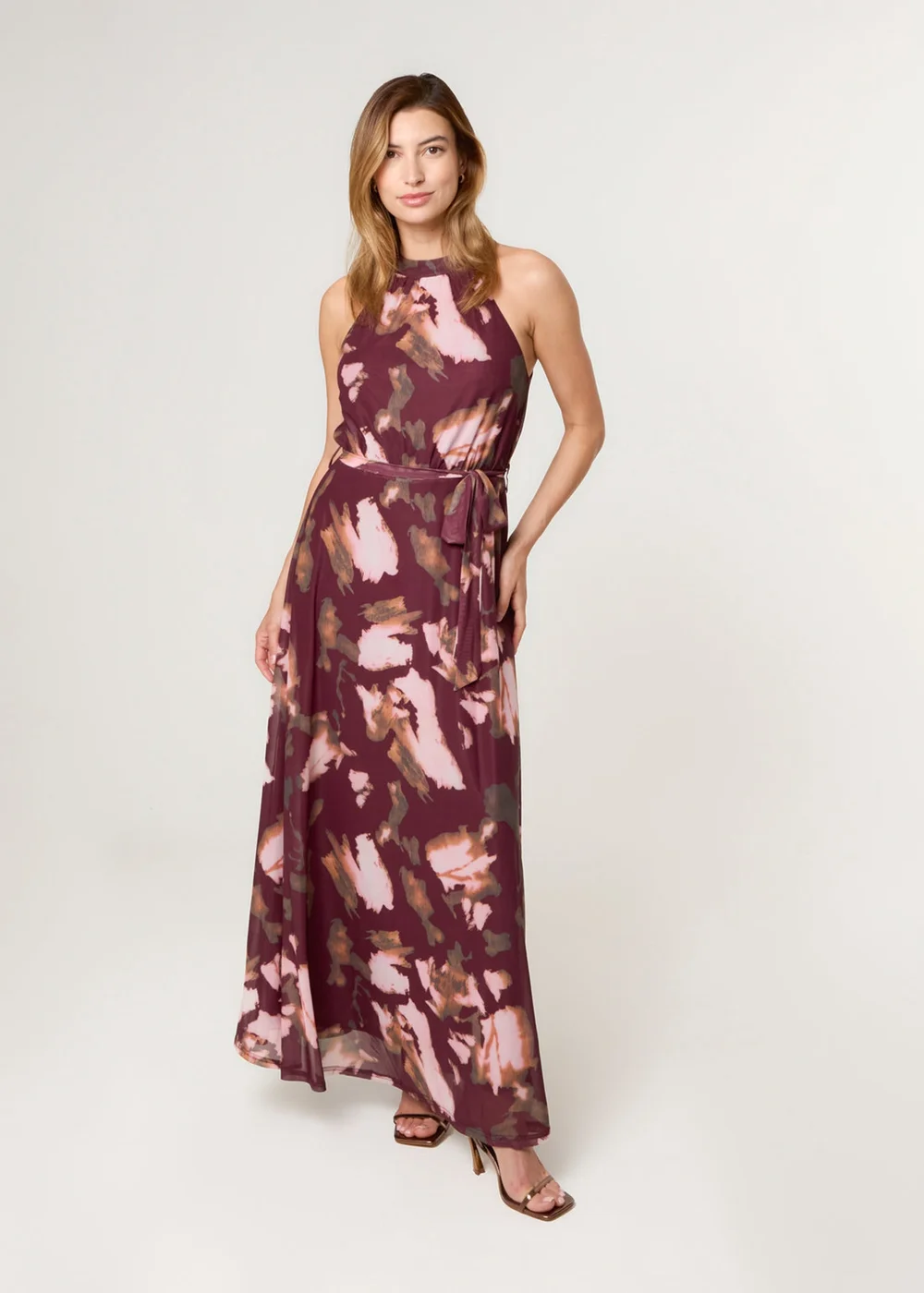 Blue Vanilla Burgundy Mesh Halter Neck Belted Maxi Dress - M | Matalan Blue Vanilla Burgundy Mesh Halter Neck Belted Maxi Dress - M | Matalan