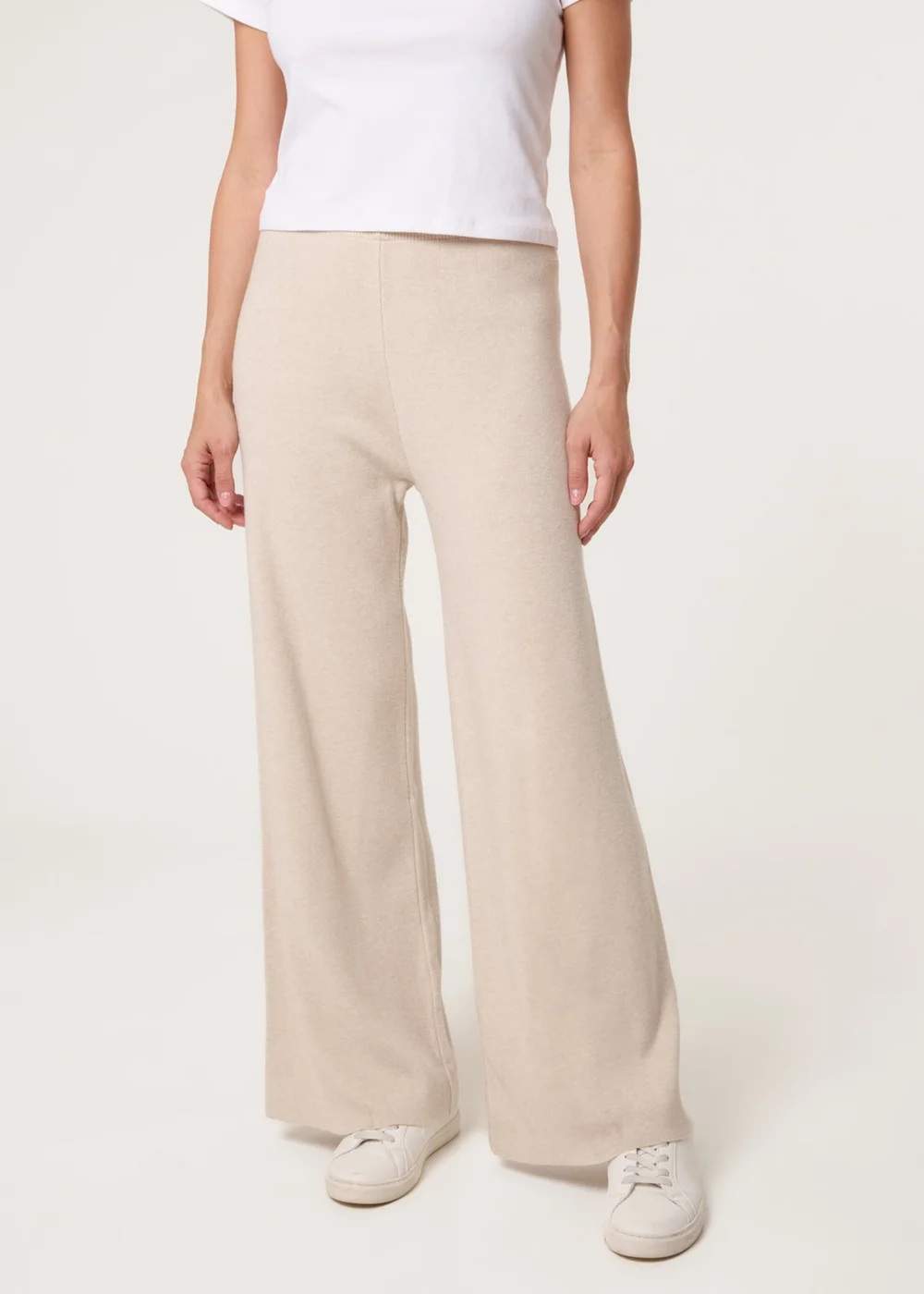 Blue Vanilla Beige Knitted Wide Leg Trousers - S/M Image 1