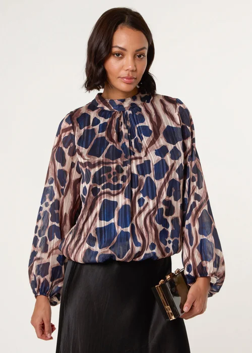 Blue Vanilla Navy Metallic Stripe Puffball Blouse - S/M Image 1