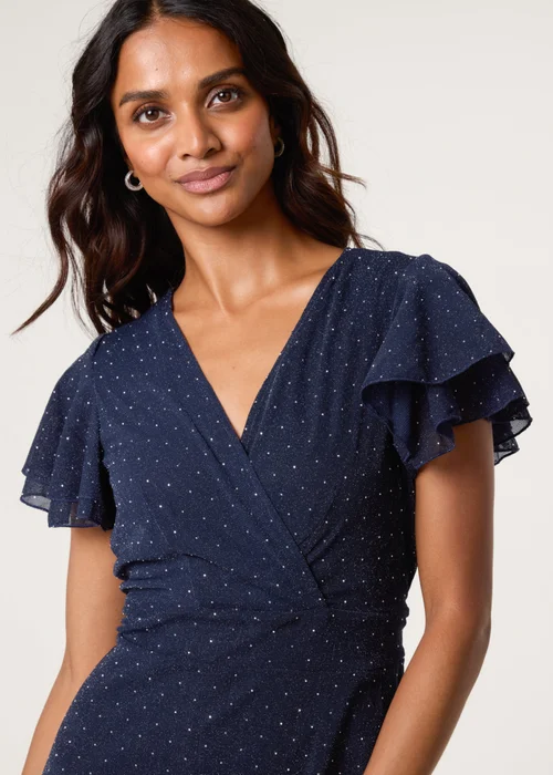 Blue Vanilla Navy Rhinestone Diamante Wrap Dress - L Image 4