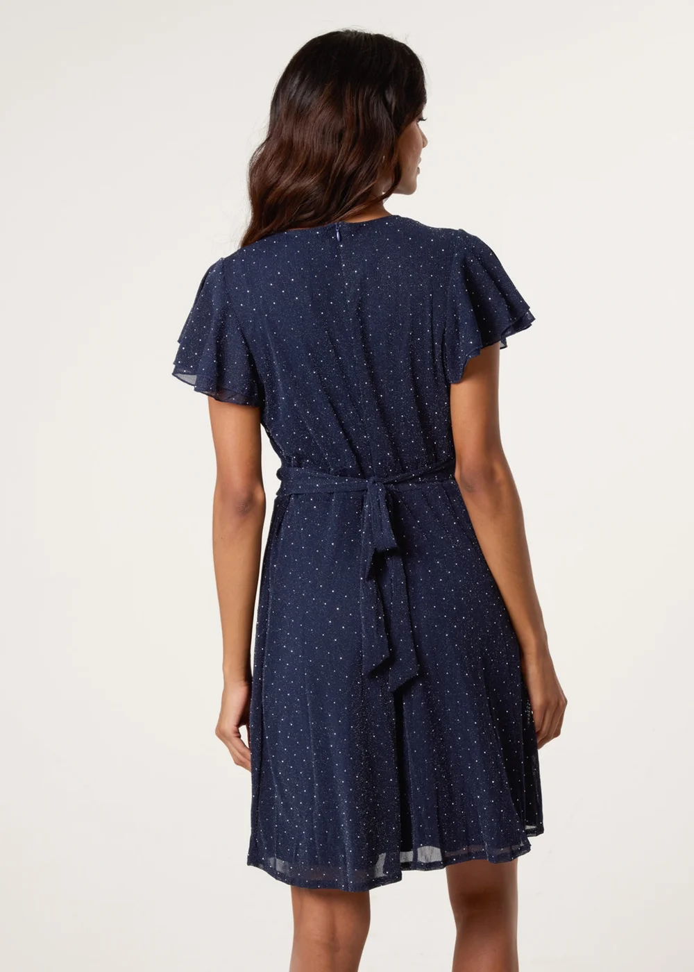 Blue Vanilla Navy Rhinestone Diamante Wrap Dress - L Image 5