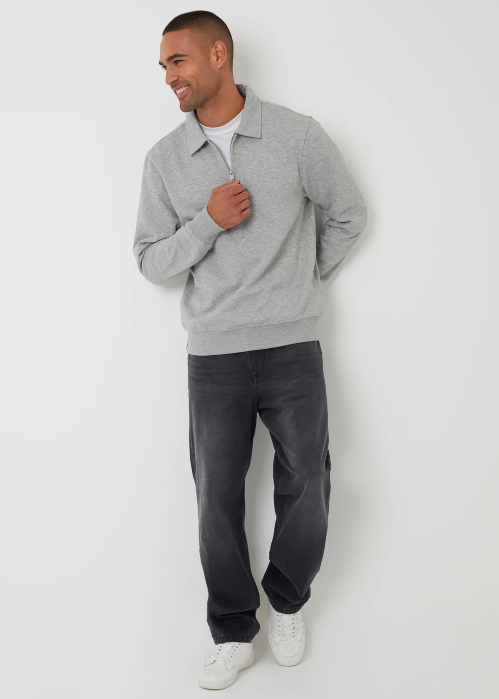 Threadbare Grey Quarter Zip Collared Sweatshirt - XL Image 3