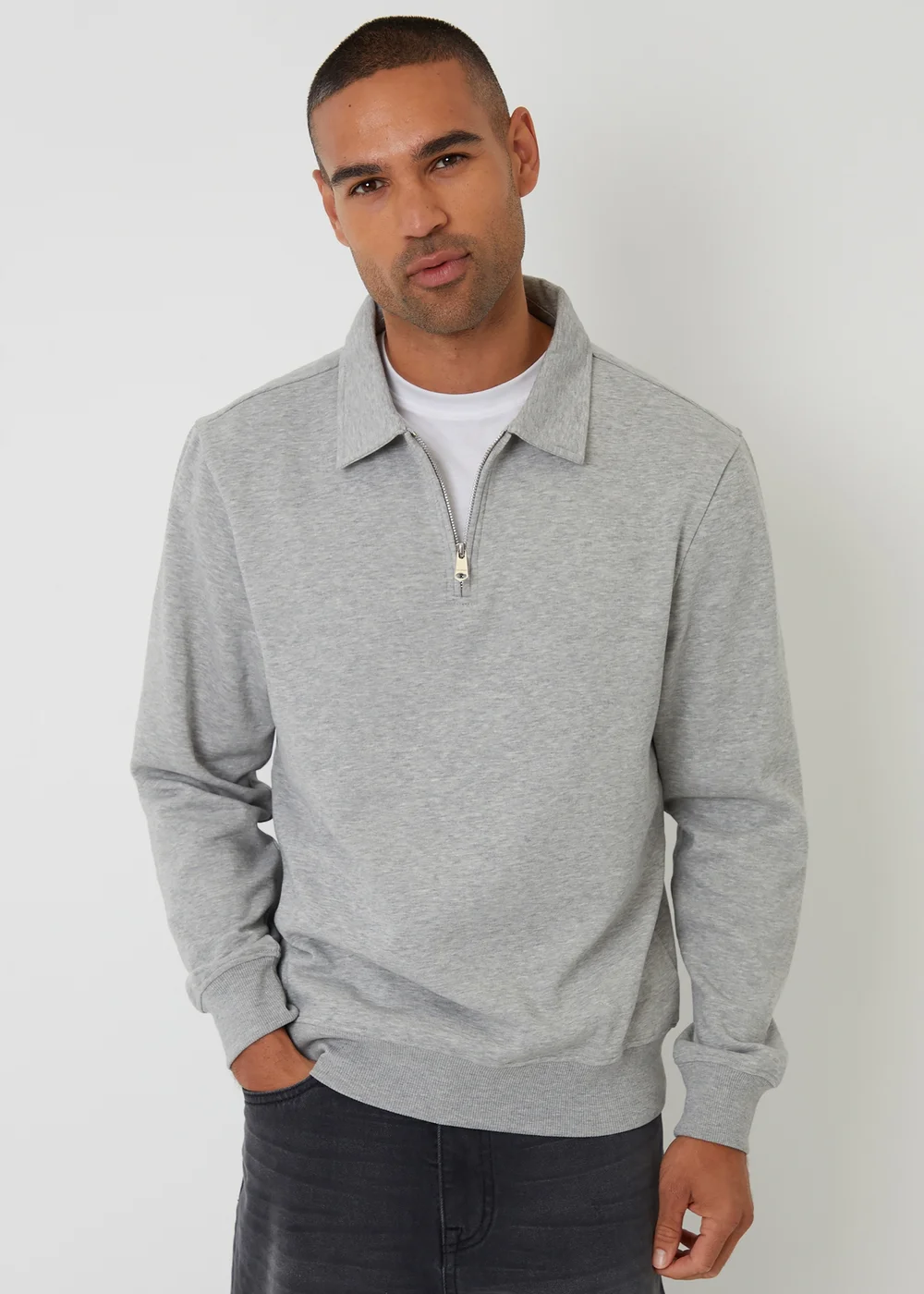 Threadbare Grey Quarter Zip Collared Sweatshirt - XL Image 1