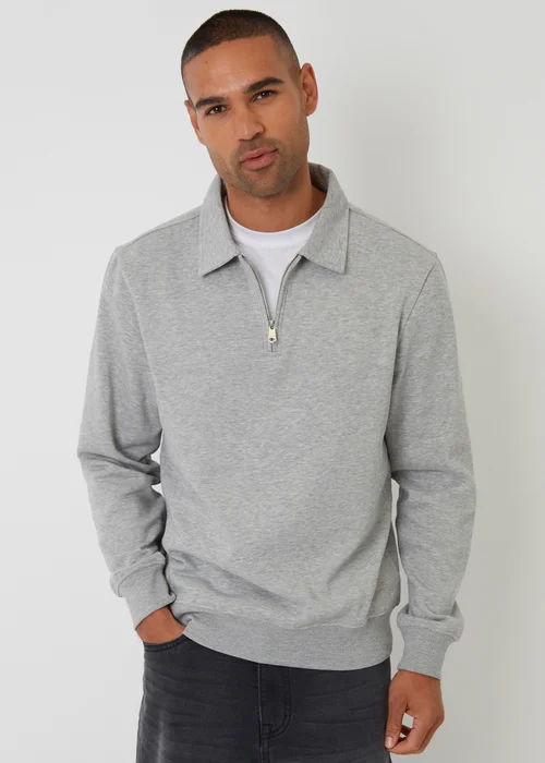 Threadbare Grey Quarter Zip Collared Sweatshirt - XL Image 1