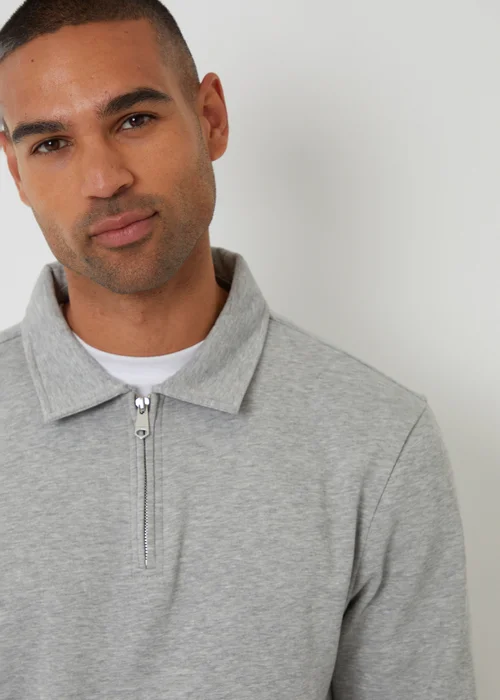Threadbare Grey Quarter Zip Collared Sweatshirt - XL Image 4