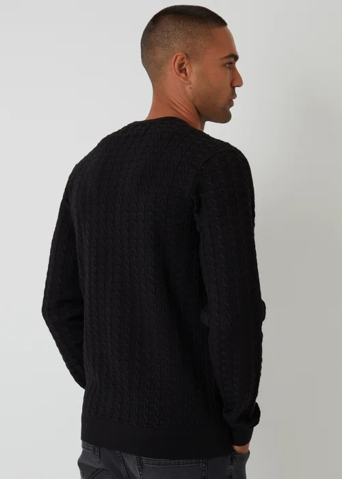 Threadbare Black Cable Knit Crew Neck Jumper - M Image 2
