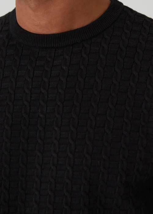 Threadbare Black Cable Knit Crew Neck Jumper - M Image 4