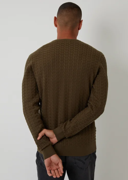 Threadbare Khaki Cable Knit Crew Neck Jumper - L Image 2
