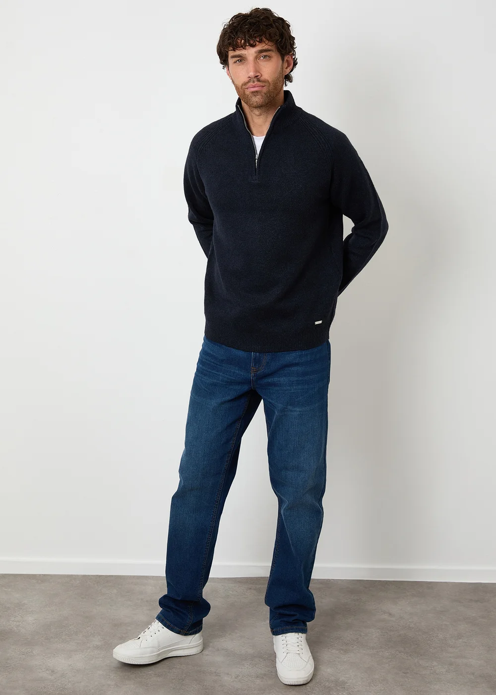 Threadbare Navy Raglan Rib Quarter Zip Knitted Jumper - XL Image 3