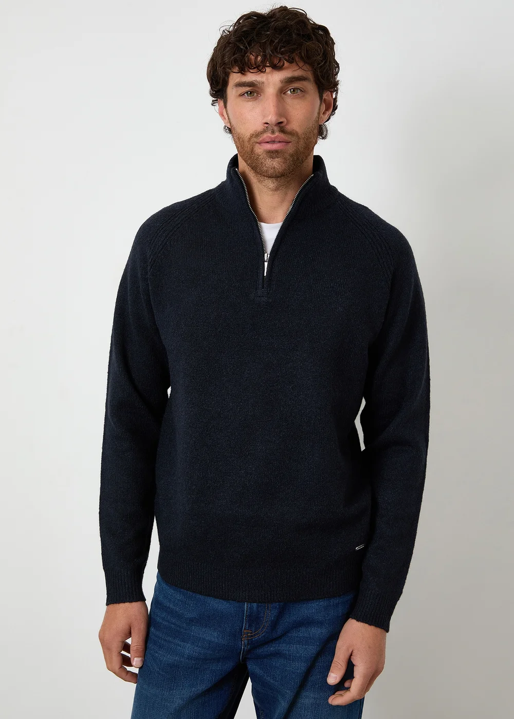 Threadbare Navy Raglan Rib Quarter Zip Knitted Jumper - XL Image 1
