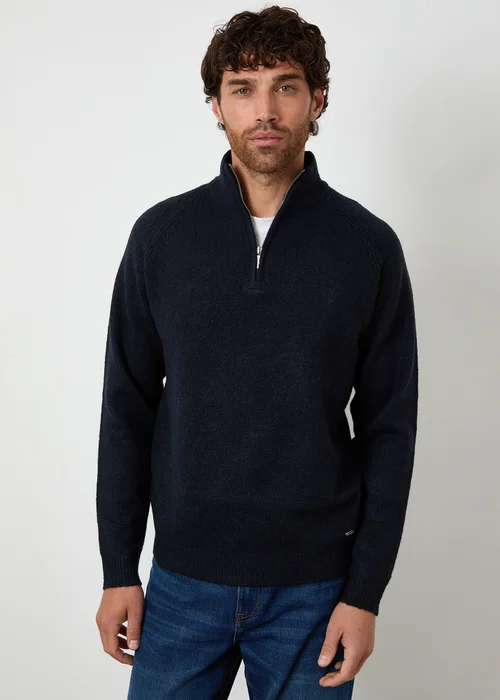Threadbare Navy Raglan Rib Quarter Zip Knitted Jumper - XL Image 1
