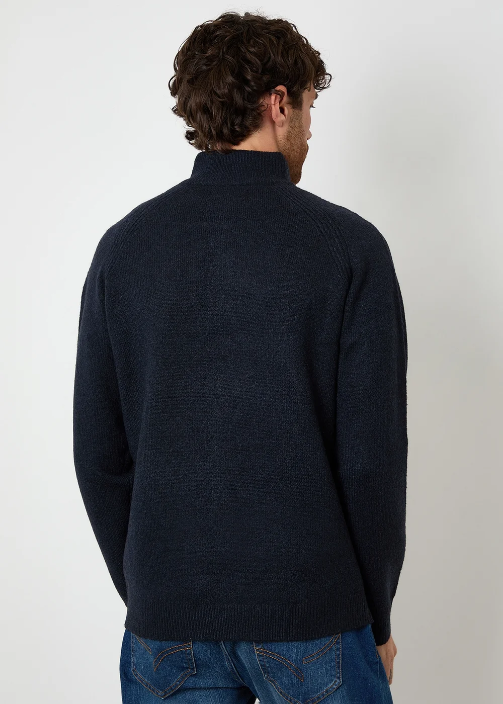 Threadbare Navy Raglan Rib Quarter Zip Knitted Jumper - XL Image 2