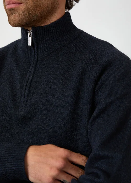 Threadbare Navy Raglan Rib Quarter Zip Knitted Jumper - XL Image 4