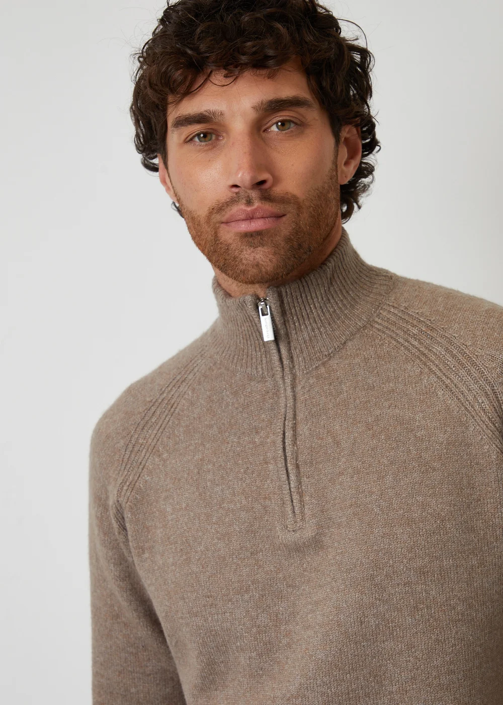 Threadbare Taupe Raglan Rib Quarter Zip Knitted Jumper - S Image 4