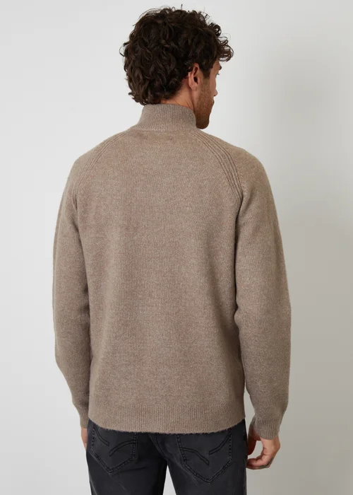 Threadbare Taupe Raglan Rib Quarter Zip Knitted Jumper - S Image 2