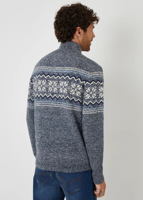 Threadbare Navy Fairisle Knitted Quarter Zip Jumper - M Image 2