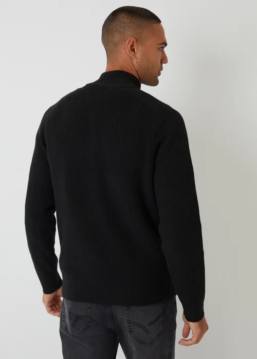 Threadbare Black Cotton Blend Rib Panel Quarter Zip Knitted Jumper - S Image 2
