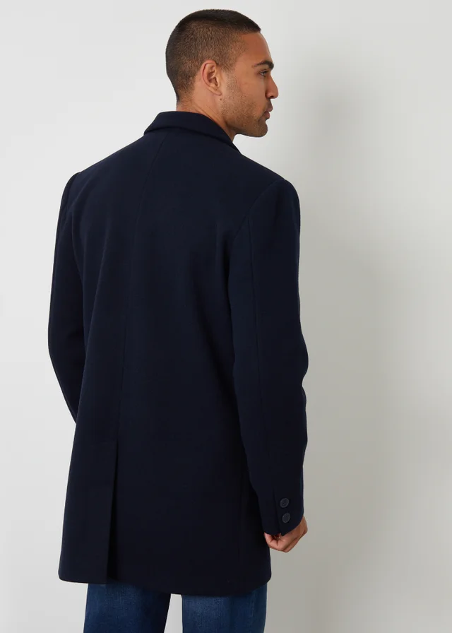 Threadbare Navy Faux Wool Overcoat