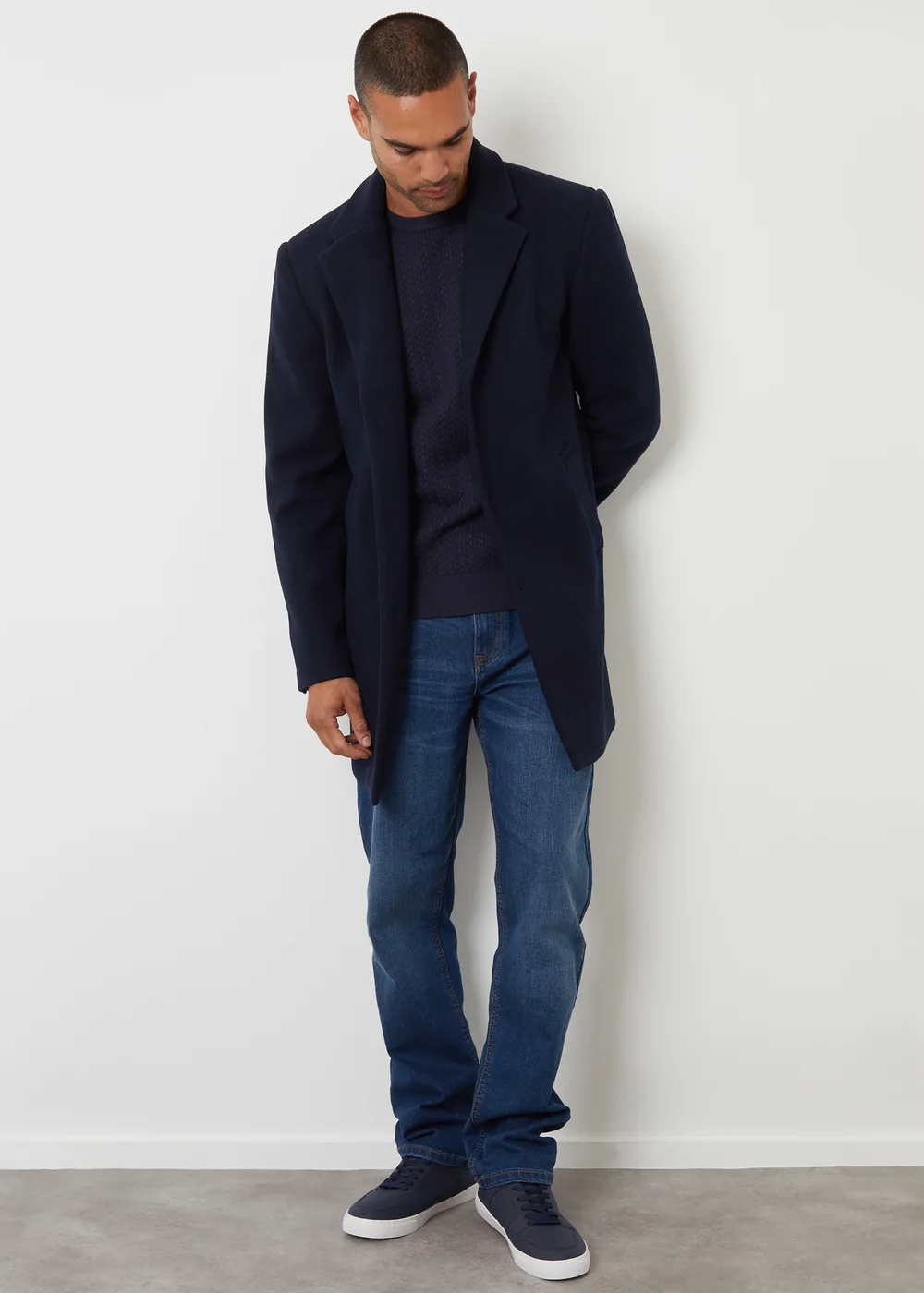 Threadbare Navy Faux Wool Overcoat - 2XL Image 3