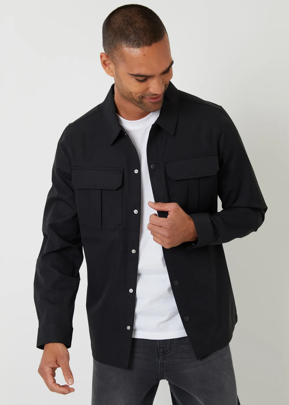 Threadbare Black Cargo Pocket Twill Shacket - S Image 1