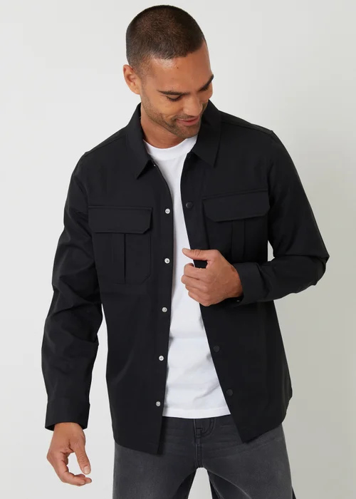 Threadbare Black Cargo Pocket Twill Shacket - S Image 1