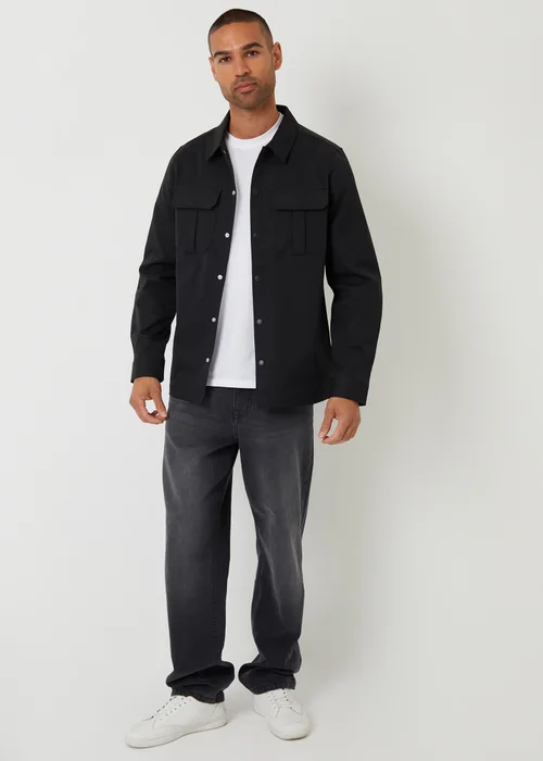 Threadbare Black Cargo Pocket Twill Shacket - S Image 3