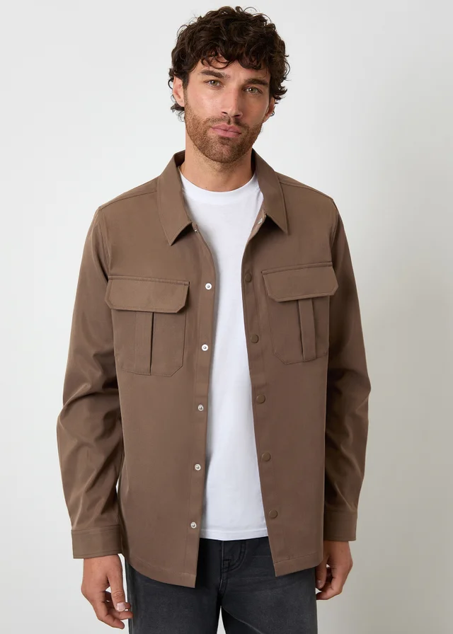 Threadbare Brown Cargo Pocket Twill Shacket