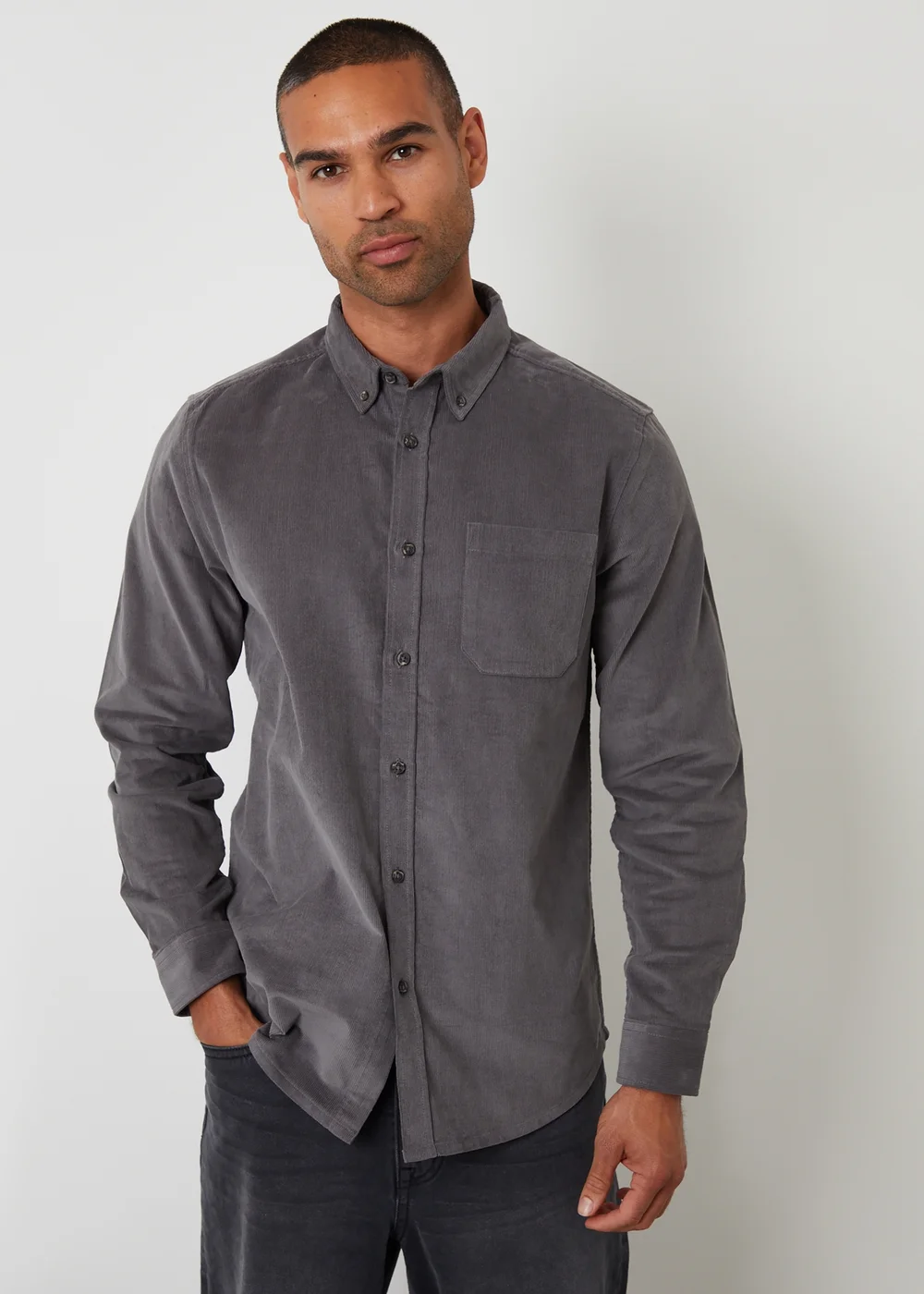 Threadbare Dark Grey Corduroy Shirt - 2XL Image 1