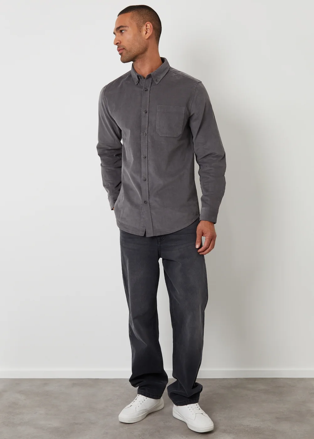 Threadbare Dark Grey Corduroy Shirt - 2XL Image 3