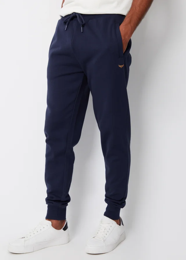 Threadbare Navy Cotton Blend Trifoliate Joggers