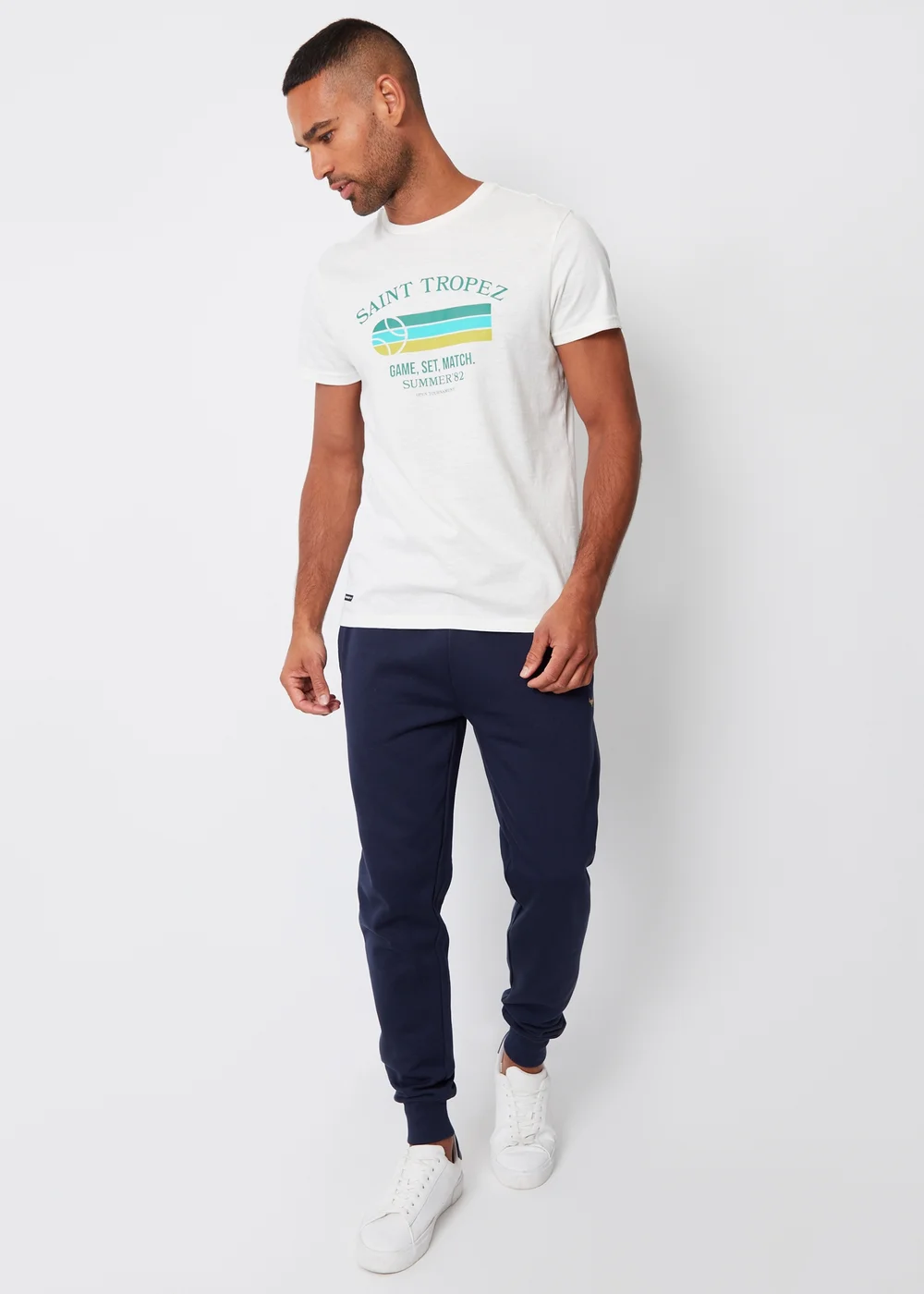 Threadbare Navy Cotton Blend Trifoliate Joggers - M Image 4